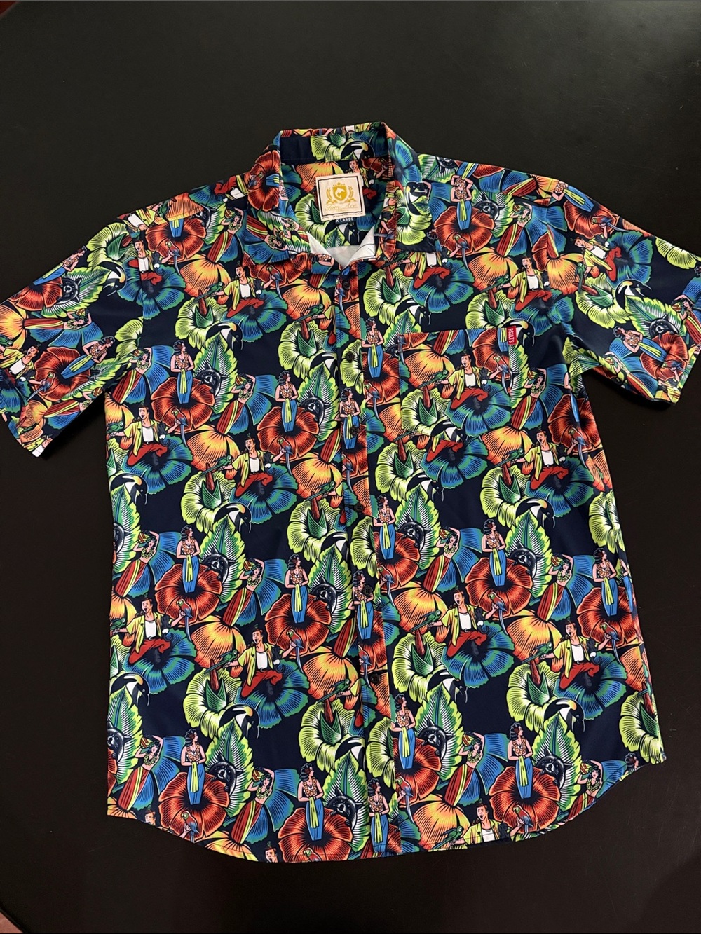 RSVLTS Men's Short Sleeve Button-Down Shirt — Navy with Multicolor Floral Print